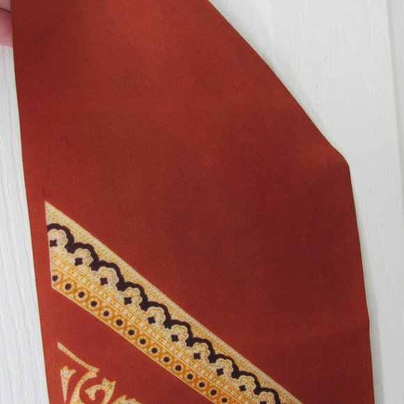 ROSSINI Vintage Scarf Pennant Style Brown Gold Black Paisley Silky Feel - Picture 8 of 8